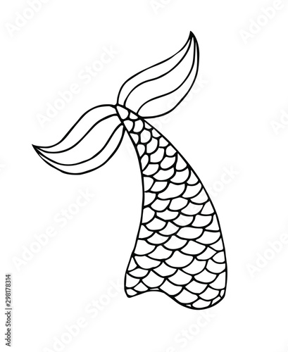 Vector hand drawn doodle sketch mermaid tail isolated on white background