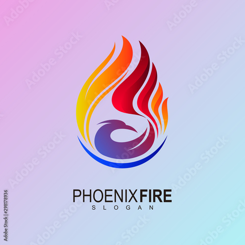 Fire logo with eagle design, Phoenix Bird in Fire Flame Logo design vector template Negative space style.