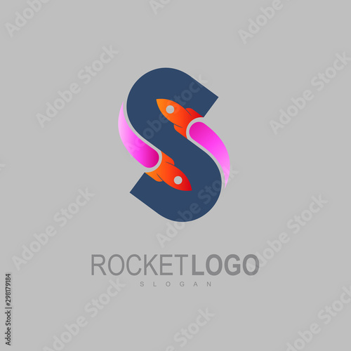 S logo and rocket design vector, Two rocket with letter s logo
