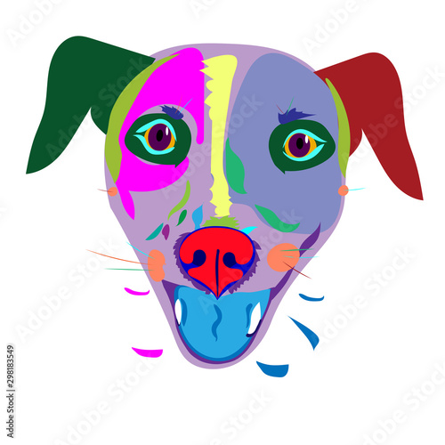 Vector image of multicolor dog in pop style.