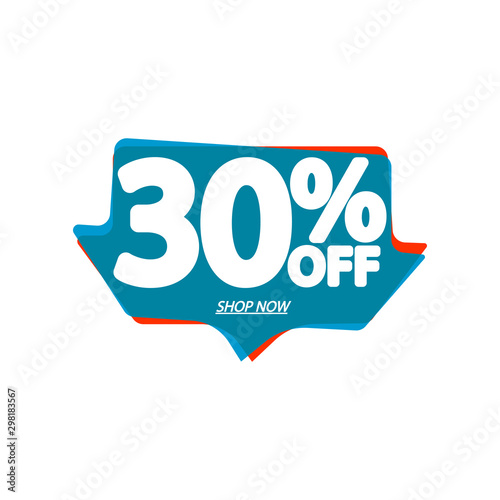 Sale 30% off, bubble banner design template, discount tag, vector illustration