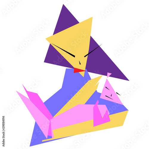 Vector illustration of woman and child in style cubisme or pop art.