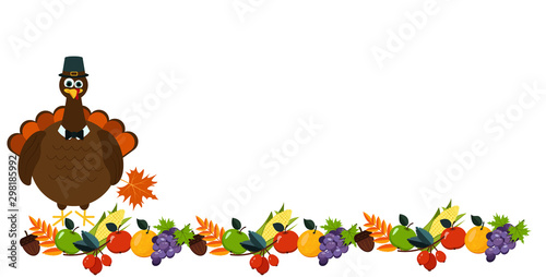 Banner, frame with a picture of vegetables and nuts and Turkey on a white background. Vector graphics