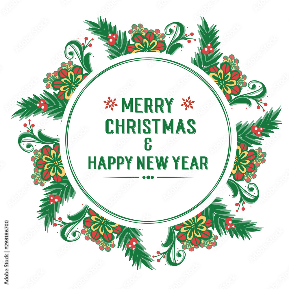 Pattern of card merry christmas and happy new year, with art of green leafy flower frame beautiful. Vector