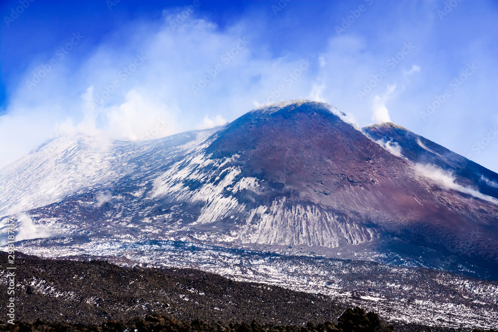Mount Etna summit where vent smoke ready to erupt