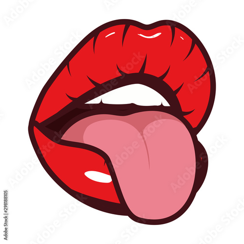 sexy woman mouth with tongue pop art style