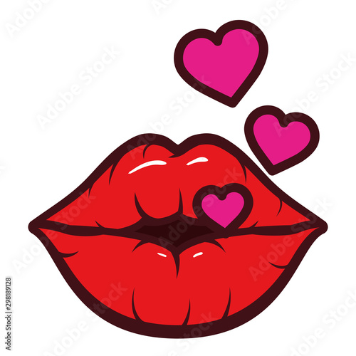 sexy woman mouth with hearts love pop art style