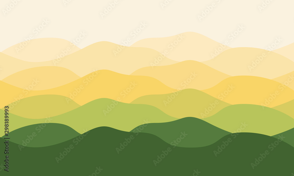 Abstract vector image of a multi-level ridge in the Yellow-green tones. Mountain landscape. Mountains of different heights.