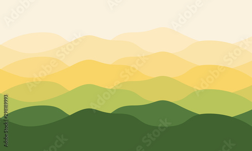 Abstract vector image of a multi-level ridge in the Yellow-green tones. Mountain landscape. Mountains of different heights. © nawin