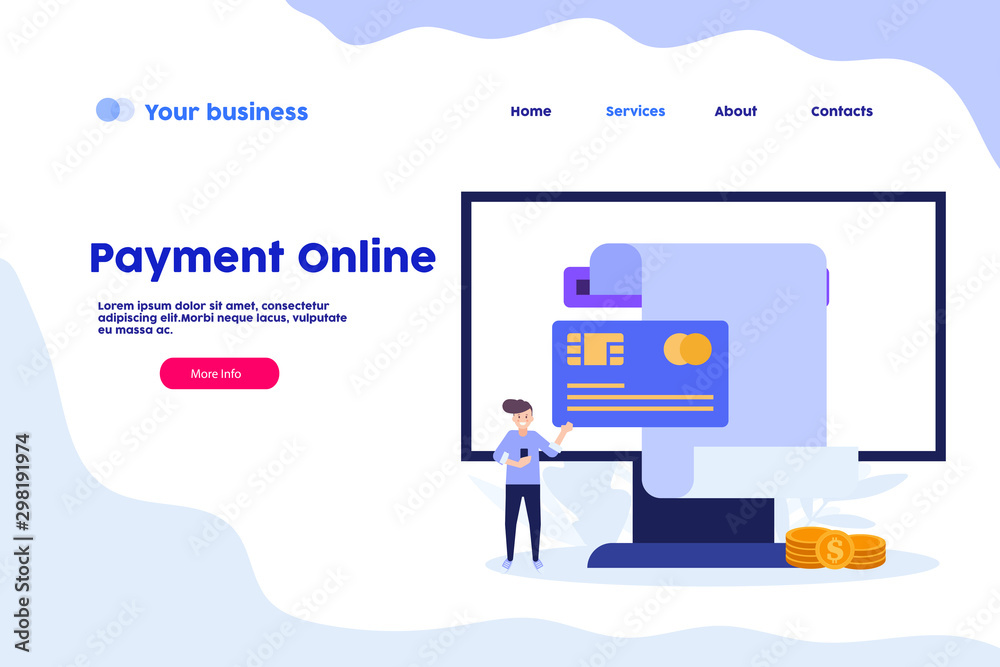 Payment online web page.Paying card or by cash. Flat vector illustration isolated on white background. Can use for web banner, infographics, web page. Payment online web page.Paying card or by cash. Flat vector illustration isolated on white background. Can use for web banner, infographics, web page.