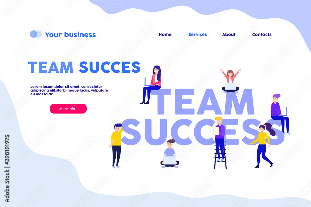 Team success web page.Flat vector illustration isolated on white background. Can use for web banner, infographics, web page.