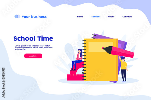 School Time web page.Flat vector illustration isolated on white background. Can use for web banner, infographics, web page.