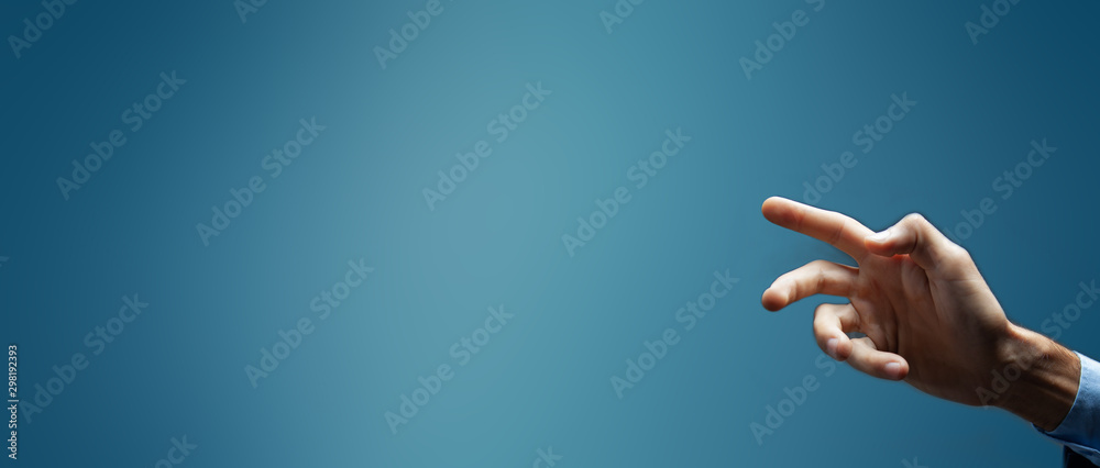 business man presses on touch screen business man presses on touch screen