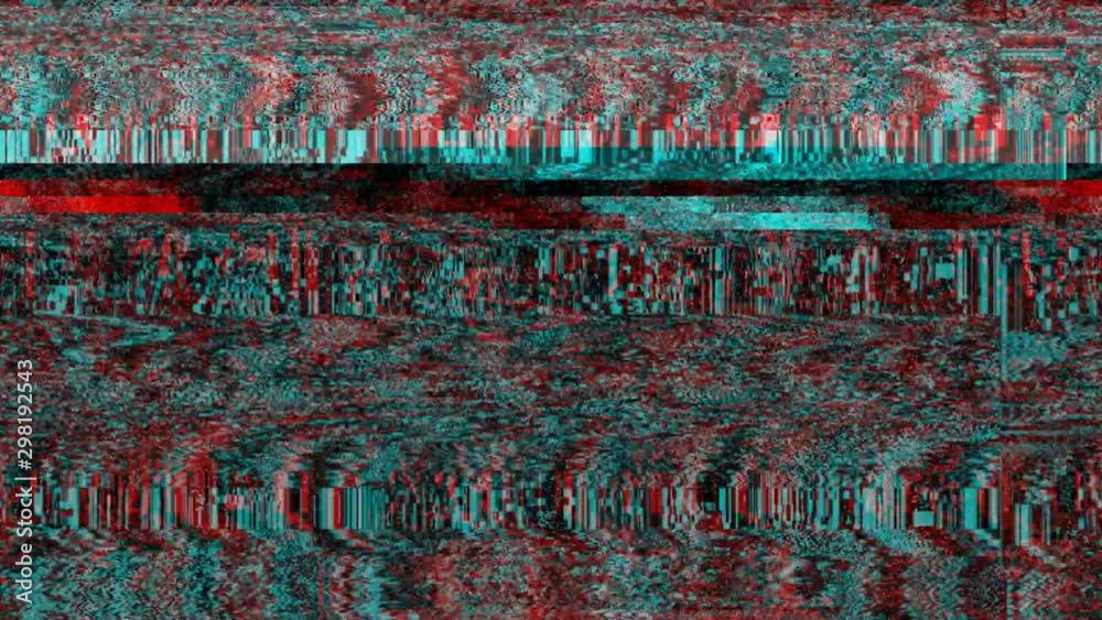 Red and turquoise TV static noise, pixels, bad receptions, LOOP, WITH SOUND