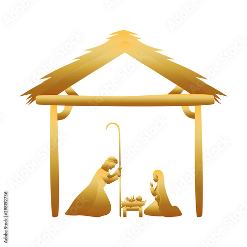 golden joseph and mary virgin in stable manger characters