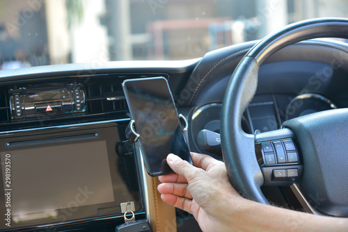 Hand on use mobile in car