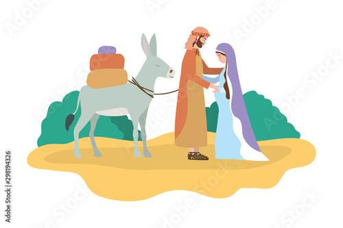 saint joseph and mary virgin in mule manger characters