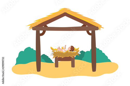 jesus christ baby in cradle and stable manger character