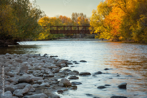 Landscape of the Boise river in Idaho in the fall. Green belt, Boise. photo