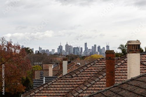 Skyline view of Melbourne from vintage Hawthorne home and rooftop balcony.