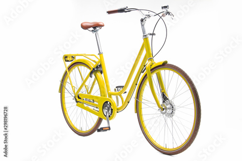 Isolated Yellow Urban Woman City Bike in Perspective View