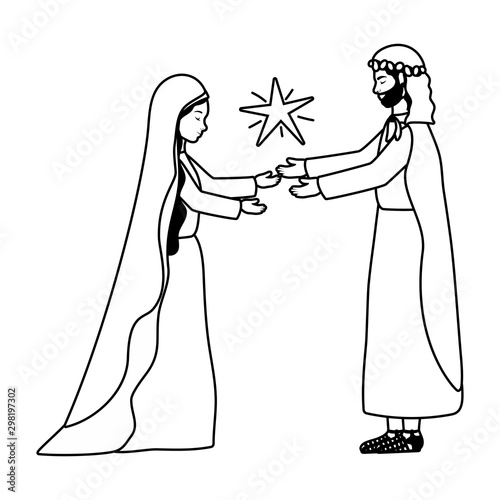 saint joseph and mary virgin and star manger characters