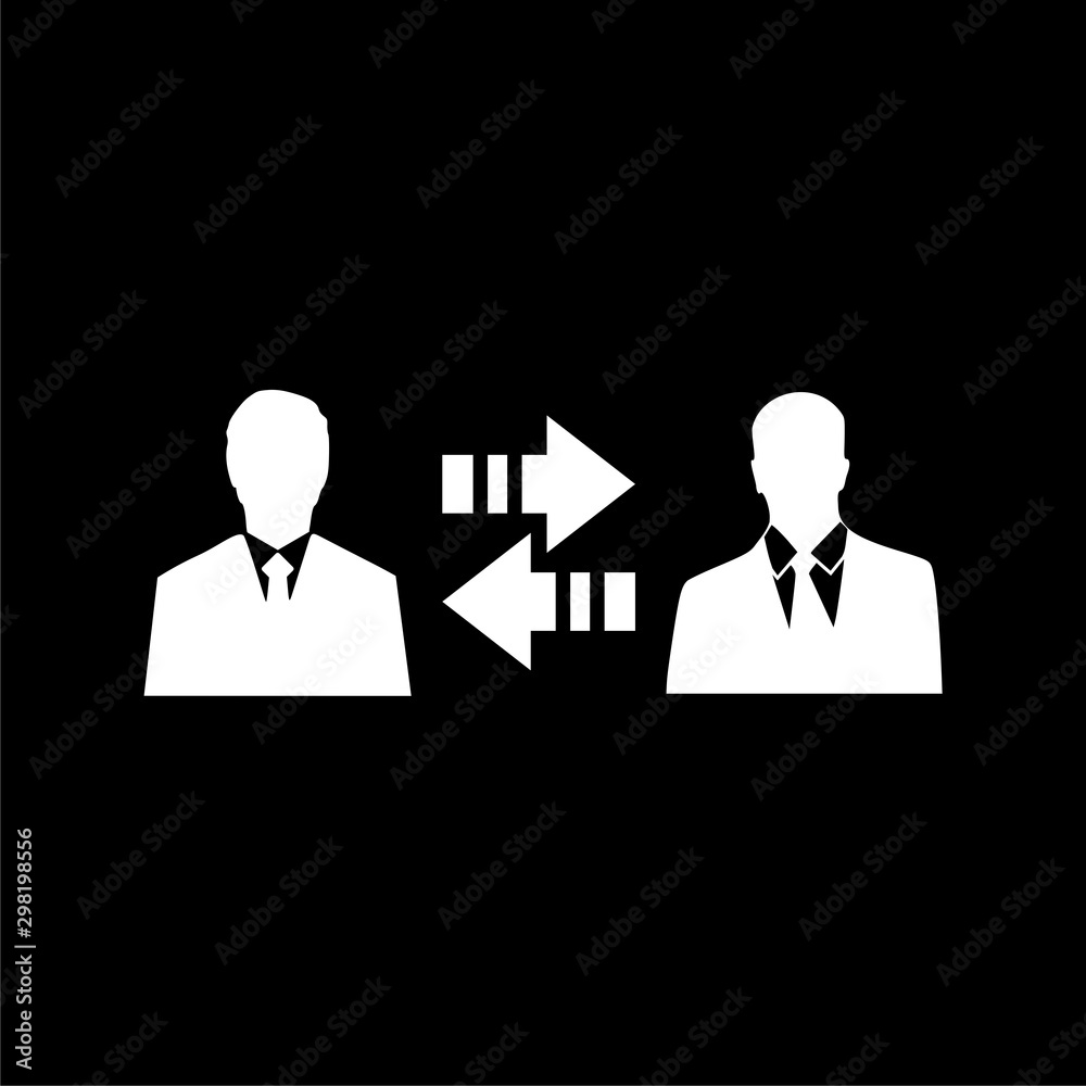 Partnership icon. Business partners, interaction, communication sign isolated on black background Partnership icon. Business partners, interaction, communication sign isolated on black background