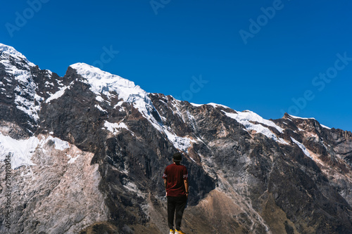 man on snowy mountains huaraz