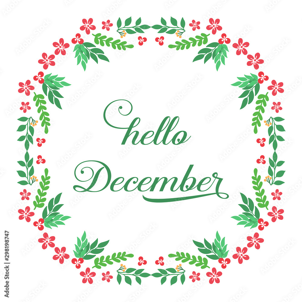 Border ornament of green leafy flower frame for calligraphy greeting card hello december. Vector Border ornament of green leafy flower frame for calligraphy greeting card hello december. Vector