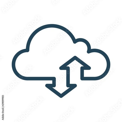 Download and Upload on the cloud service. Syncing icon. Cloud Computing Icon. Simple glyph style. Perfect symmetrical. © Be.sign