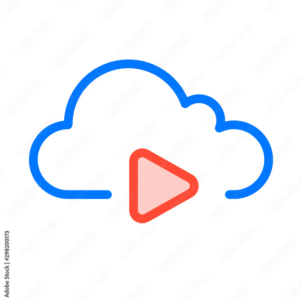 Cloud Media Play Icon. Cloud Computing Icon. Simple glyph style. Perfect symmetrical. 