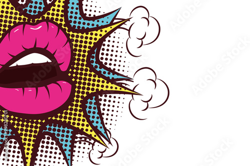 sexy woman mouth with splash expression pop art style