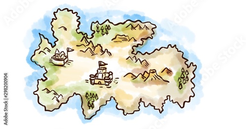 Fotografija Medieval fantasy map of an island  Drawing Retro