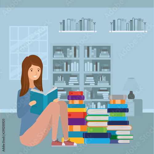woman student reading book character