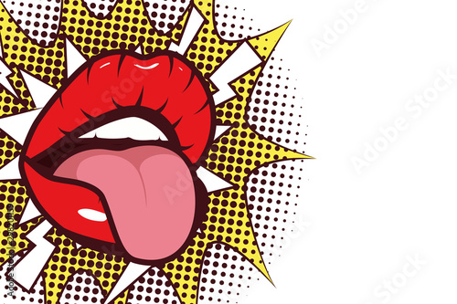 sexy woman mouth with tongue out and splash expression pop art style