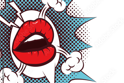 sexy woman mouth with splash expression pop art style