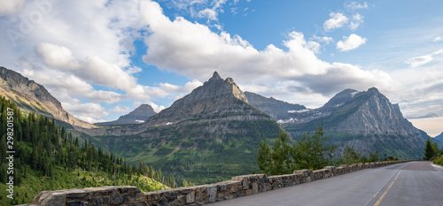 Going to the sun road in Glacier national park, Montana with scenic mountains in the background. photo