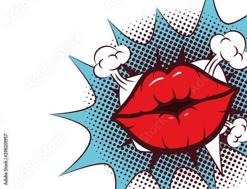 sexy woman mouth with splash expression pop art style