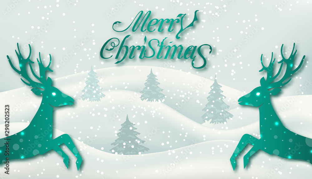 Christmas Congratulation Background with Deers. Natural Banner with Reindeers Christmas Congratulation Background with Deers. Natural Banner with Reindeers