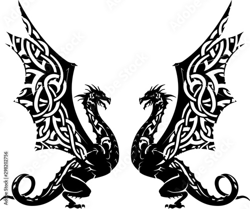 Celtic Dragon Guardians, Tattoo Style Illustration