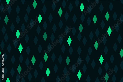 Seamless geometric pattern with rhombus. Green diamonds on a dark background with a glow effect. Futuristic beautiful template to create fabrics, Wallpapers, interior design...Modernist style. Vector.