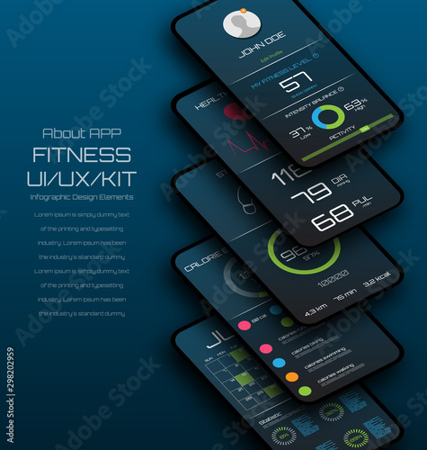 Different UI, UX, GUI Screens Fitness App. Mock Up Mobile App, Analysis