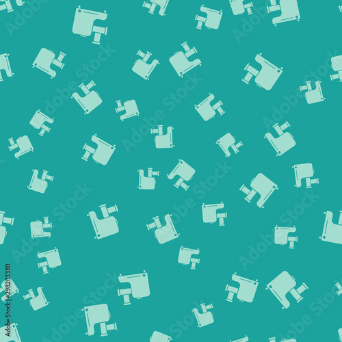Green Kitchen meat grinder icon isolated seamless pattern on green background. Vector Illustration