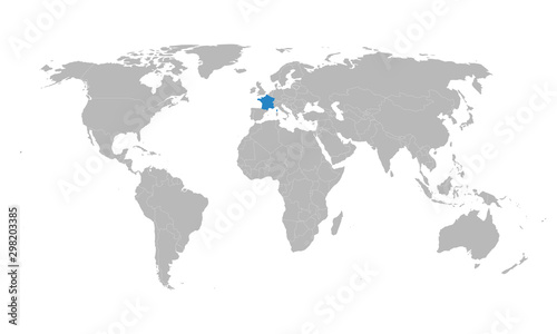 World map highlighted france european country vector