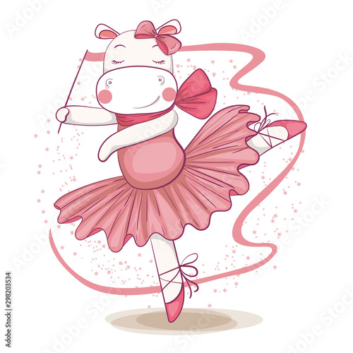 vector illustration of hippos cute ballerina.
