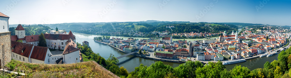 Landmarks of Germany -Passau. city view with Veste Oberhaus castle