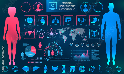 HUD UI. Male and Female Differences, Medical App. Futuristic Infographic Elements