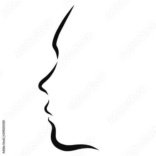 profile of young woman, several black lines