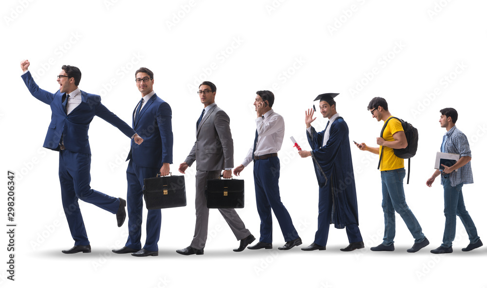 Obraz premium Business concept with man progressing through stages