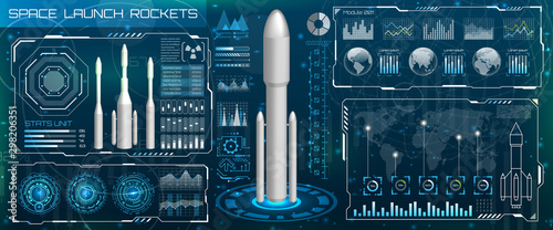 Space Launch Interface Rockets, Sky-fi HUD. Head Up Display. Template UI, Virtual Reality